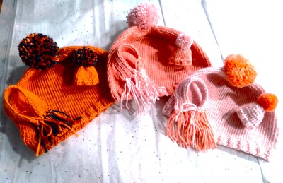 Barbie and Asha matching knit pom pom hat for doll and friend - image1